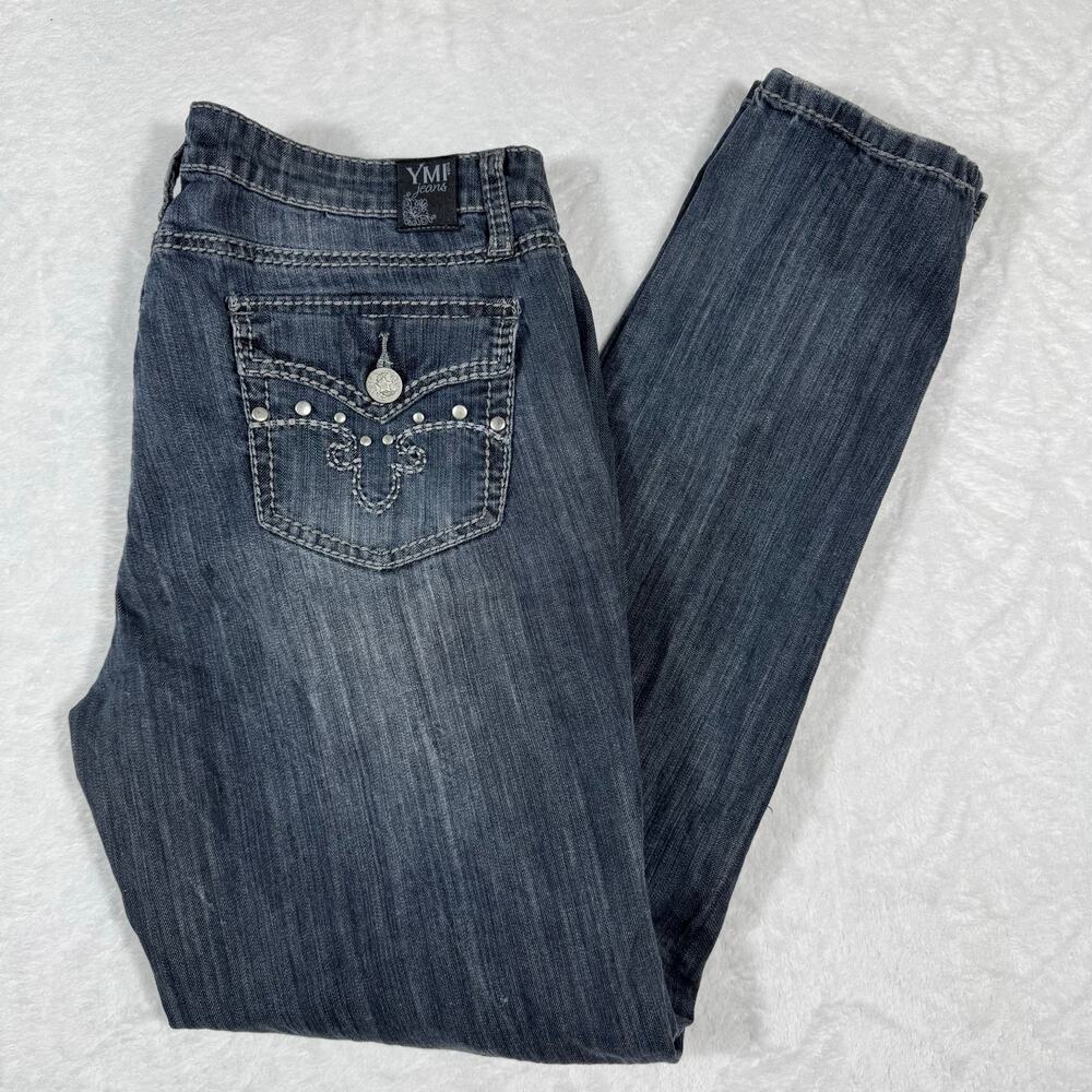 YMI Jeans Women's 15 Distressed Button Pockets Y2K Embroidered Skinny Slim